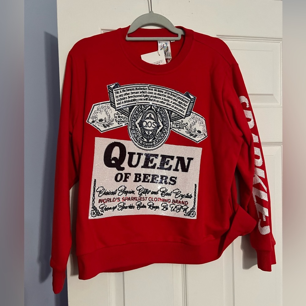 QUEEN OF SPARKLES Red "Queen of Beers" Graphic Sweatshirt
